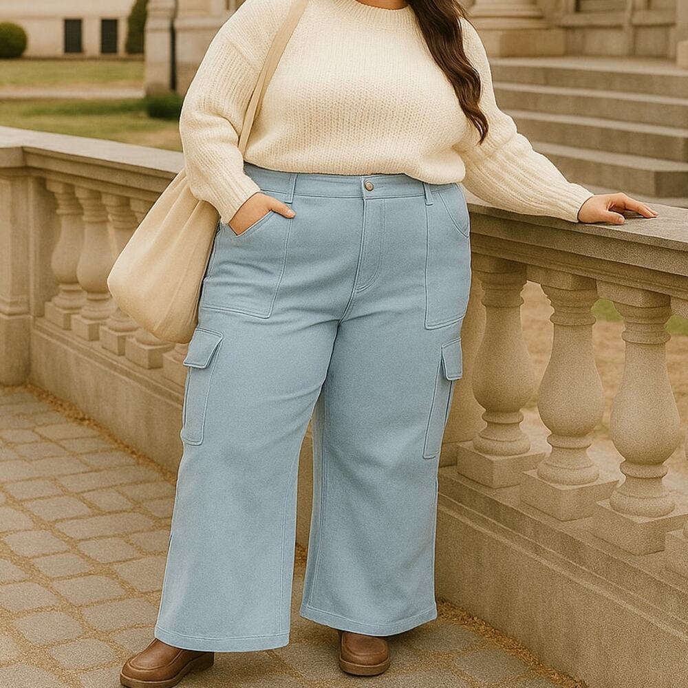 Arula NWT Corduroy Flare Pants High Rise Light Blue 22x29 Fishermancore Academia
